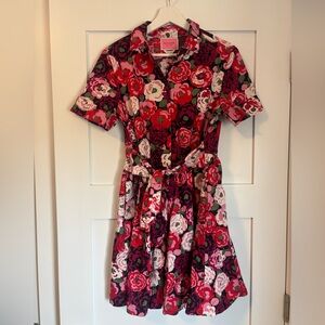 kate spade red, pink & green floral button-front dress